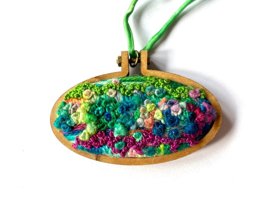 Hand Embroidered Landscape Pendant Necklace