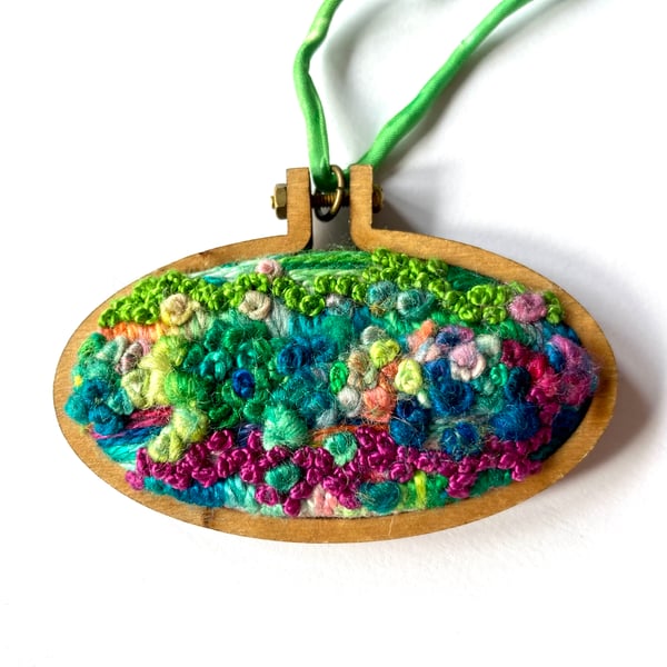 Hand Embroidered Landscape Pendant Necklace
