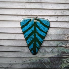 Triangle pendant in teal and green enamel on recycled copper 177