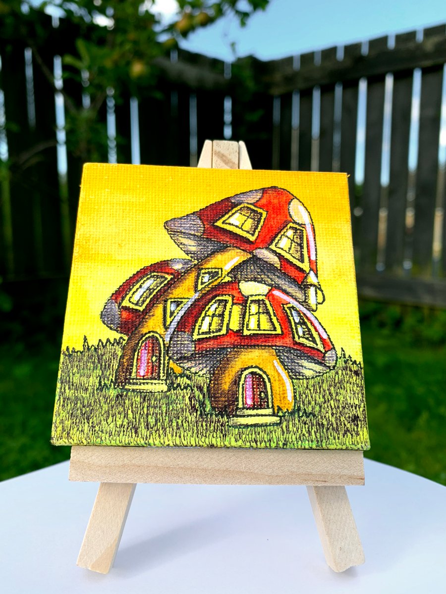 Original Miniature Artwork - Mushroom Houses