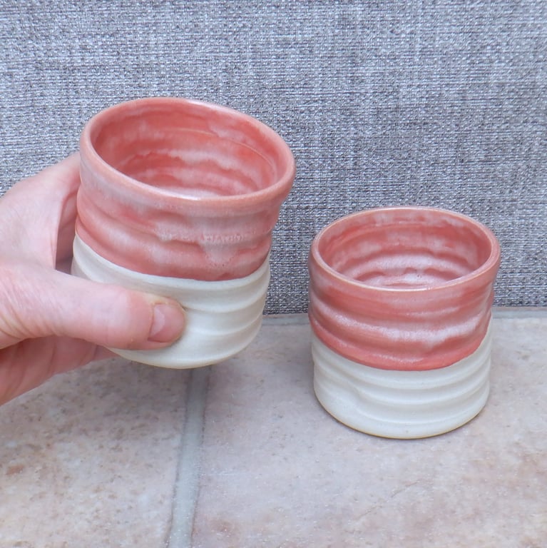Pair of whisky tumbler or espresso coffee cup in stoneware hand thrown pottery