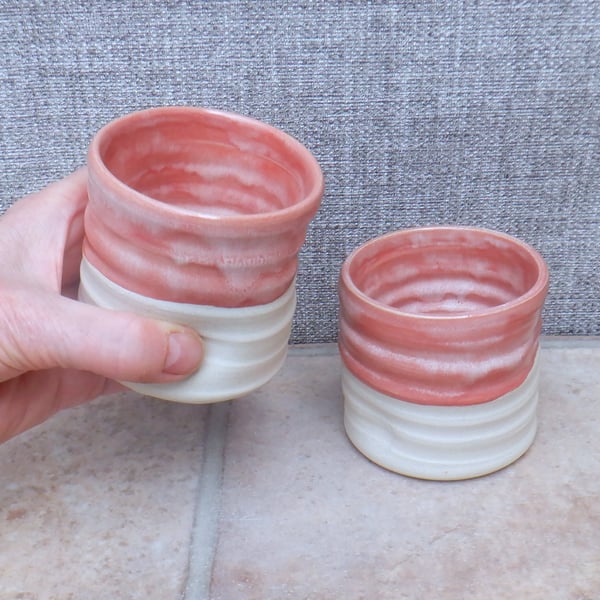 Pair of whisky tumbler or espresso coffee cup in stoneware hand thrown pottery