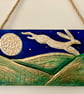 Mystical Leaping Hare Landscape Hanging Plaque Decoration With Full Moon