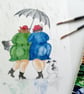 Best Friends walking the Dog together in the rain. Original Painting - Image 3