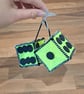 Retro-style dice decoration - sucker cup attachment, neon yellow with black dots - Image 3