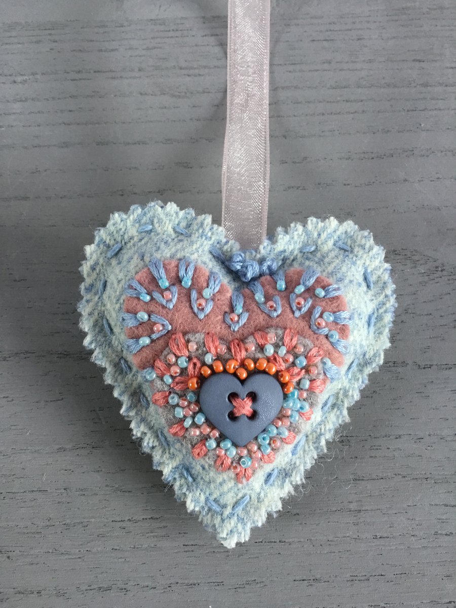 Embroidered Hanging Heart Decoration 