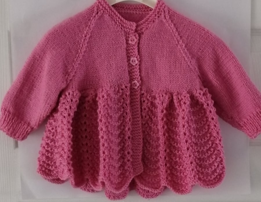 Hand knitted pink vintage style cardigan 0-6 months