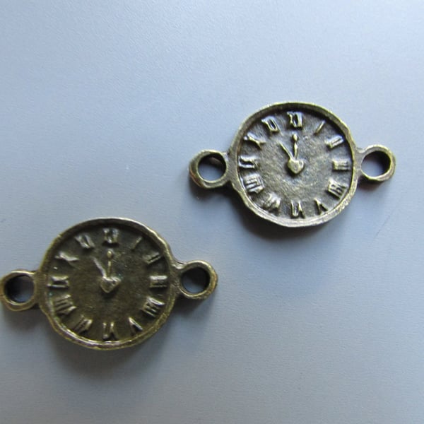 Bronze Clock connector Jewellery Charm Steampunk x 2