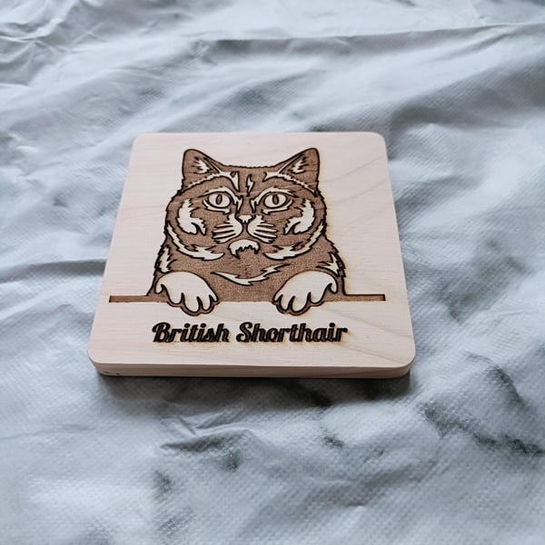 Wooden Cat Coasters personalise with your pets name.