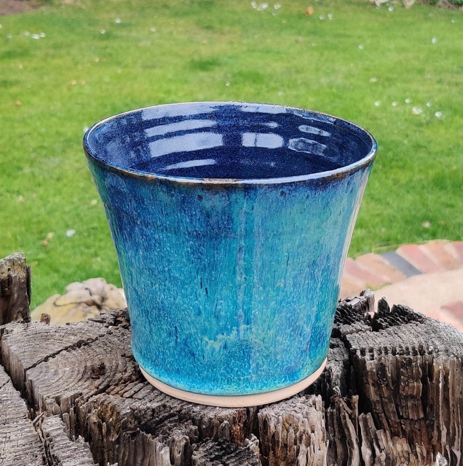 Turquoise plant pot, ceramic green planter, ceramic plant pot