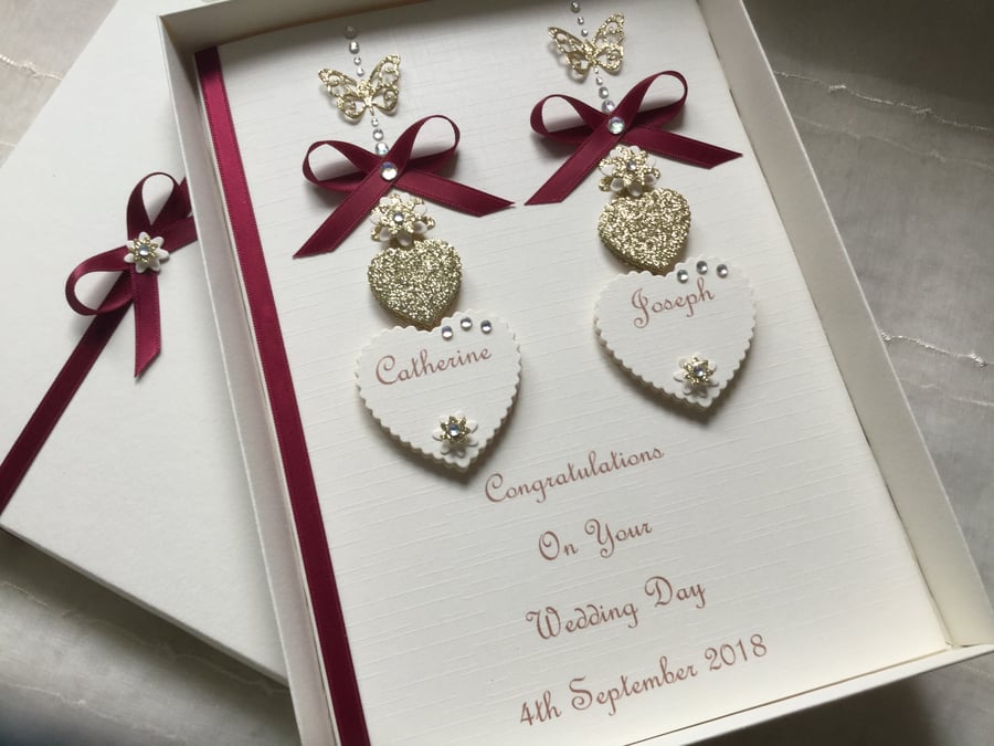 Personalised Handmade Wedding Day Card Engagement Any Anniversary Gift Boxed 
