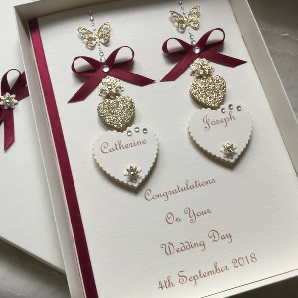 Personalised Handmade Wedding Day Card Engagement Any Anniversary Gift Boxed 