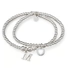 Sterling Silver Personalised Stretch Initial and Heart Charm Bracelet Set 