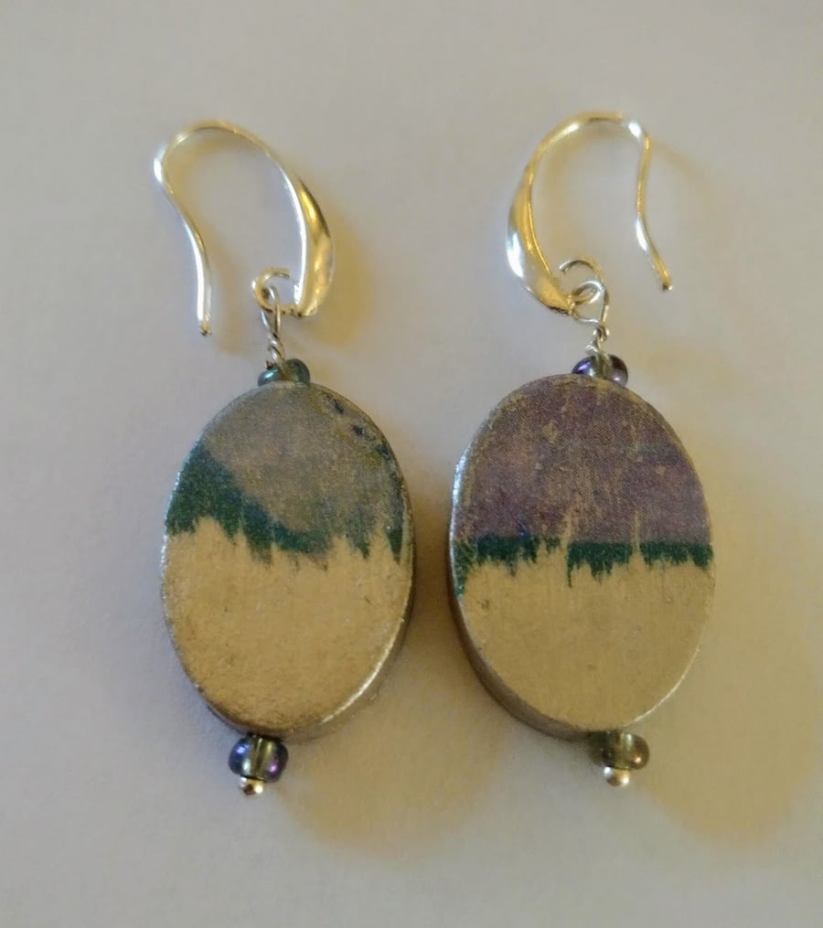 Oval decoupaged wood earrings