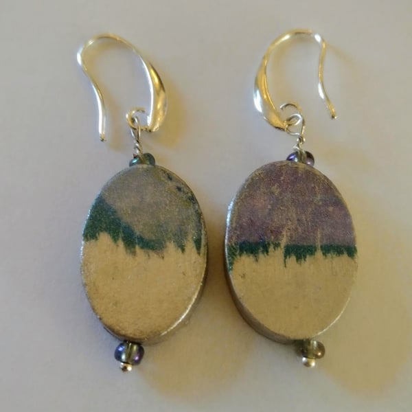 Oval decoupaged wood earrings