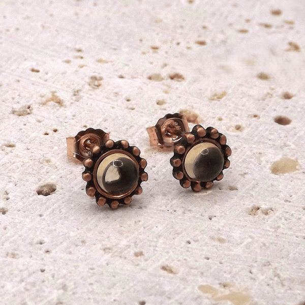 Recycled Copper Studded Earrings with 4mm Citrine Gemstones.