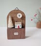 Festive Wooden Cottage Scene with Tree and Moon 'joy'