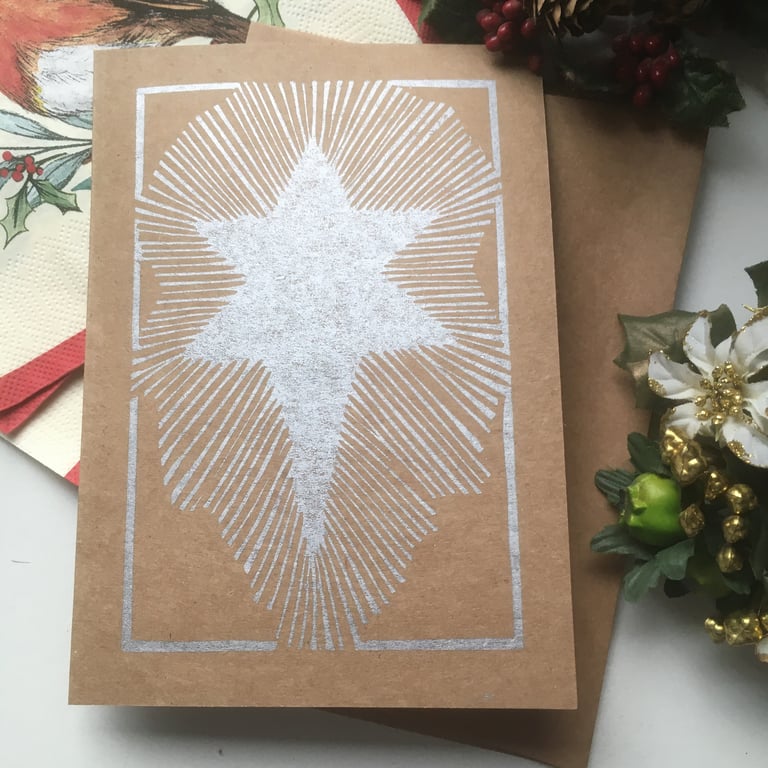 Original Silver Star linocut card