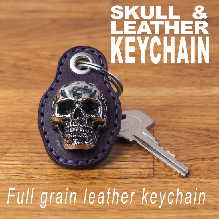 Handmade Leather Skull Keychain: Badalassi Pueblo, Rock,Goth Style Key Fob