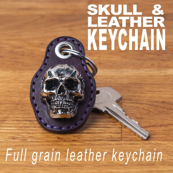 Handmade Leather Skull Keychain: Badalassi Pueblo, Rock,Goth Style Key Fob