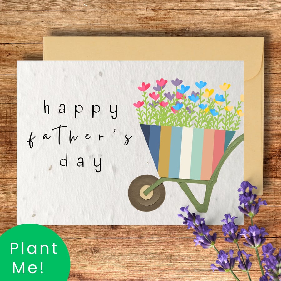 Plantable Father's Day Card with Wheelbarrow  - Wildflower Seed Paper