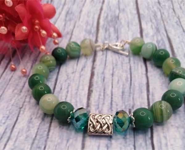 Green banded agate Celtic bracelet