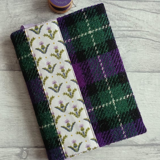 A6 'Harris Tweed®' Notebook Cover - Purple,Green Tartan & Liberty London Print