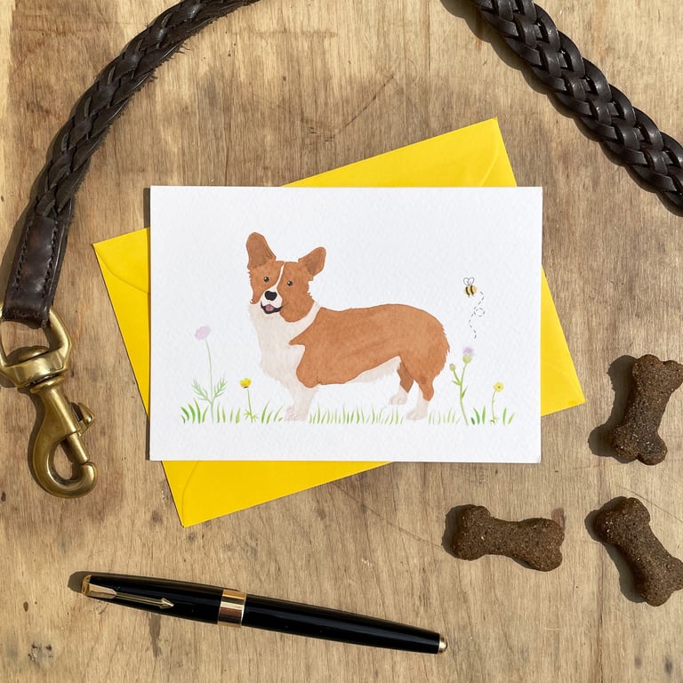 Cordelia The Corgi Illustrated Blank Greeting Card