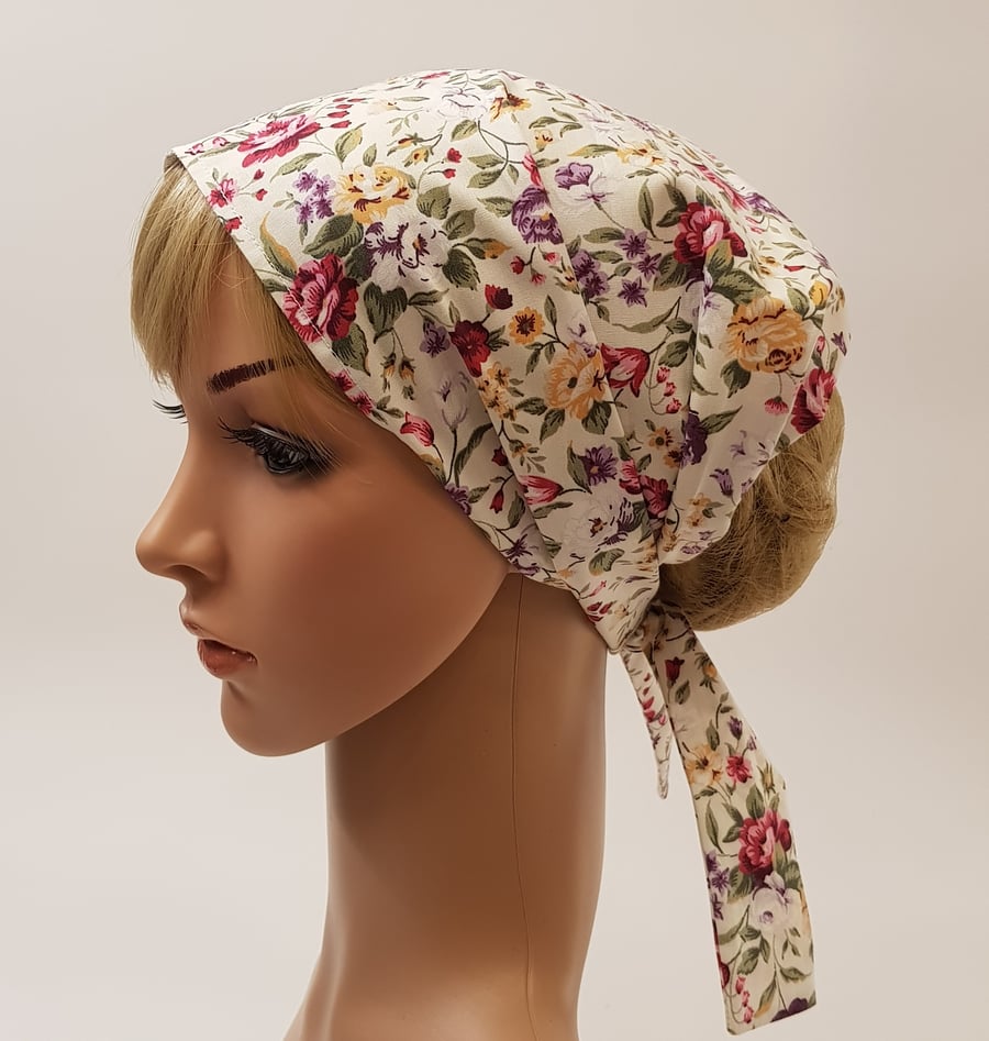 Cotton hair bandanna for women, floral wide head wear, nurse hair cover