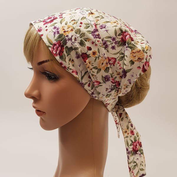 Cotton hair bandanna for women, floral wide head wear, nurse hair cover