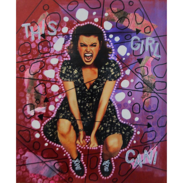 Feminist Mixed Media Portrait THIS GIRL CAN Empowering Female Rage Art