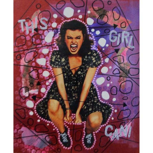 Feminist Mixed Media Portrait THIS GIRL CAN Empowering Female Rage Art