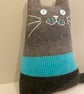 Blue  turquoise and grey knitted cat cushion - folksy Christmas 2026 - Image 9
