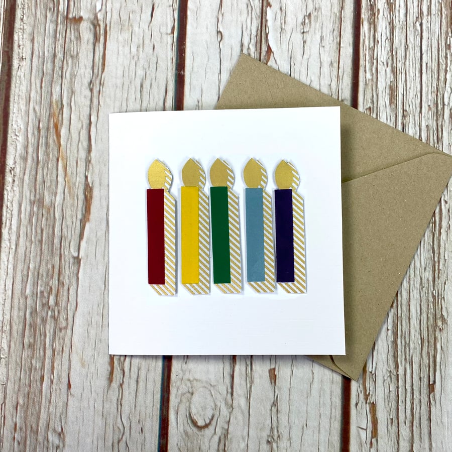 Personalised Rainbow Candles Birthday Card. Handmade Greetings Bright Card 