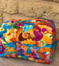 Bright Abstract Print Fabric Quilted Box Shape Makeup Bag - Image 1