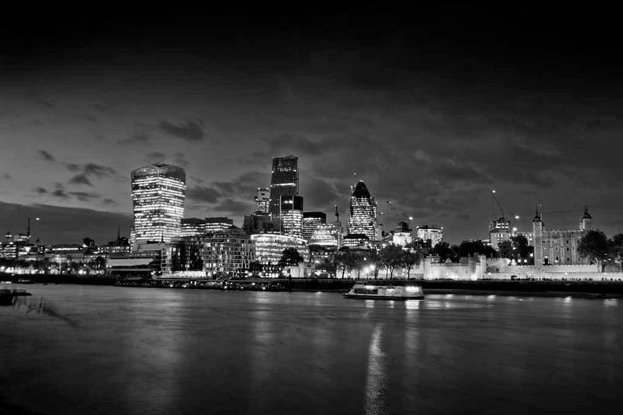 London Skyline Cityscape At Night Photograph Print