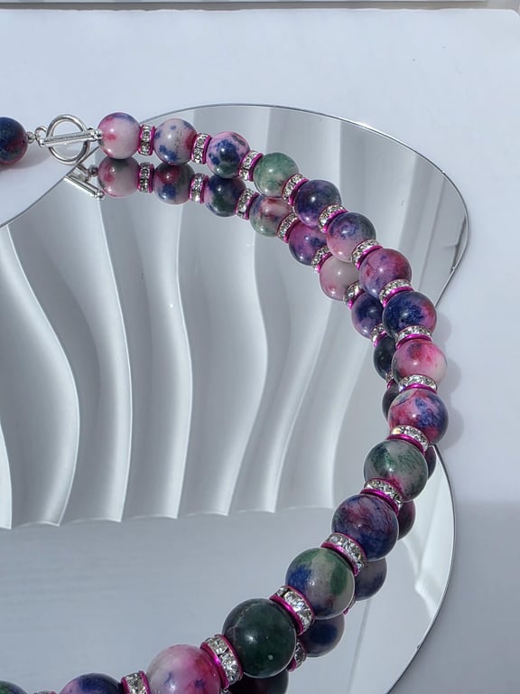 Chunky Beaded Necklace Colourful Jewellery Jade Bead Necklace Handmade UK