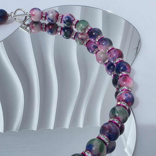 Chunky Beaded Necklace Colourful Jewellery Jade Bead Necklace Handmade UK
