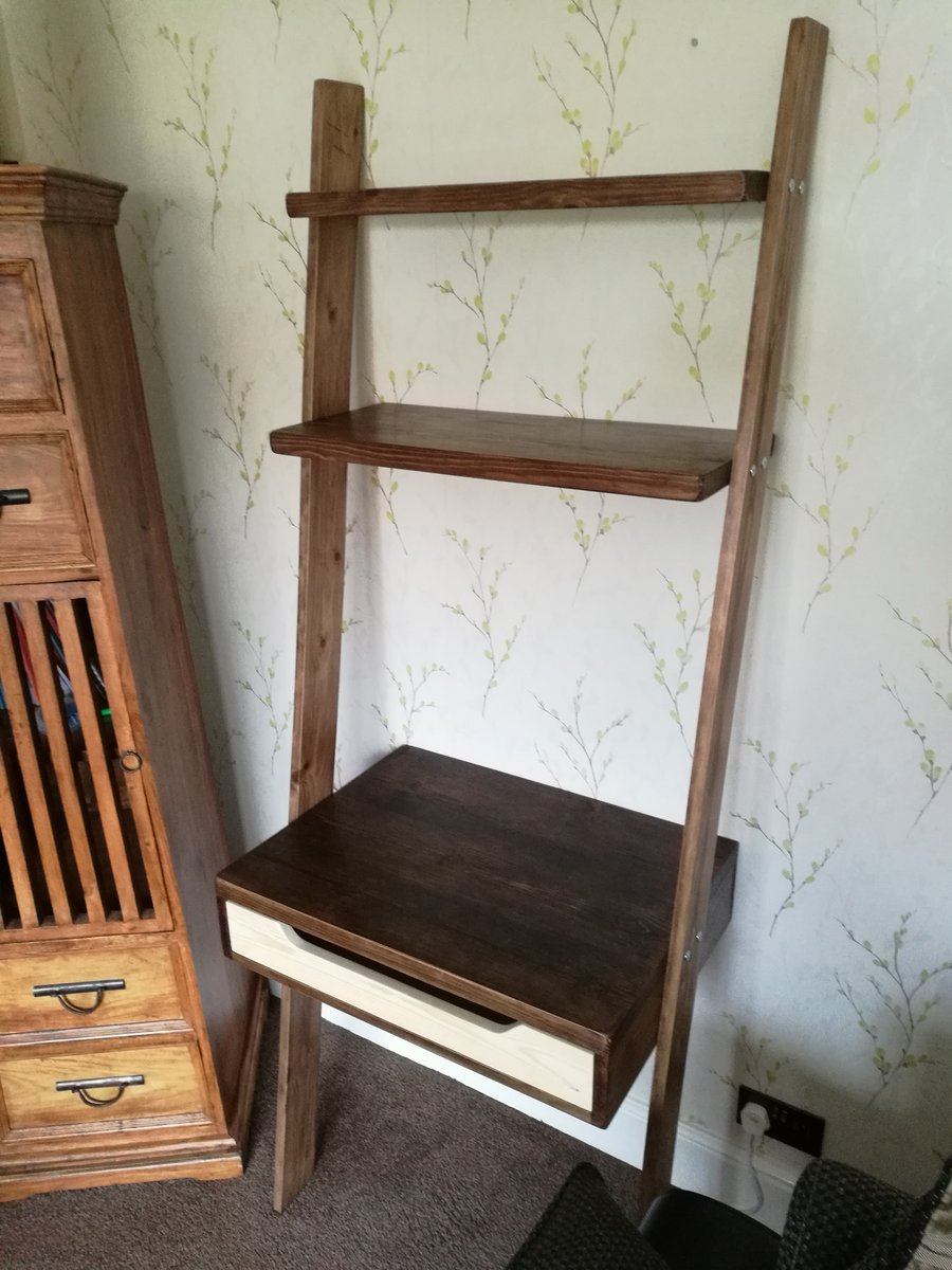 Lean to desk handmade wooden ladder desk with drawer