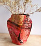 Paper vase cover, reds, oranges and gold abstract design