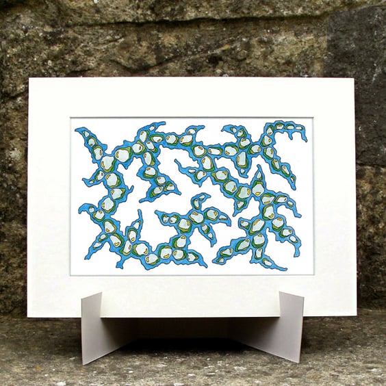 Original Abstract Coloured Pencil Drawing Blue Green- Lichen Stone No.16