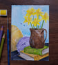 Daffodils, books and yarn - framed original artwork  - Image 2