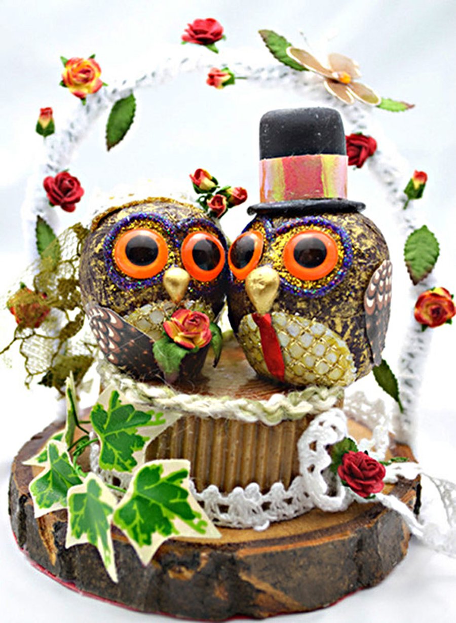 Wedding cake topper little owls in autumn colour theme
