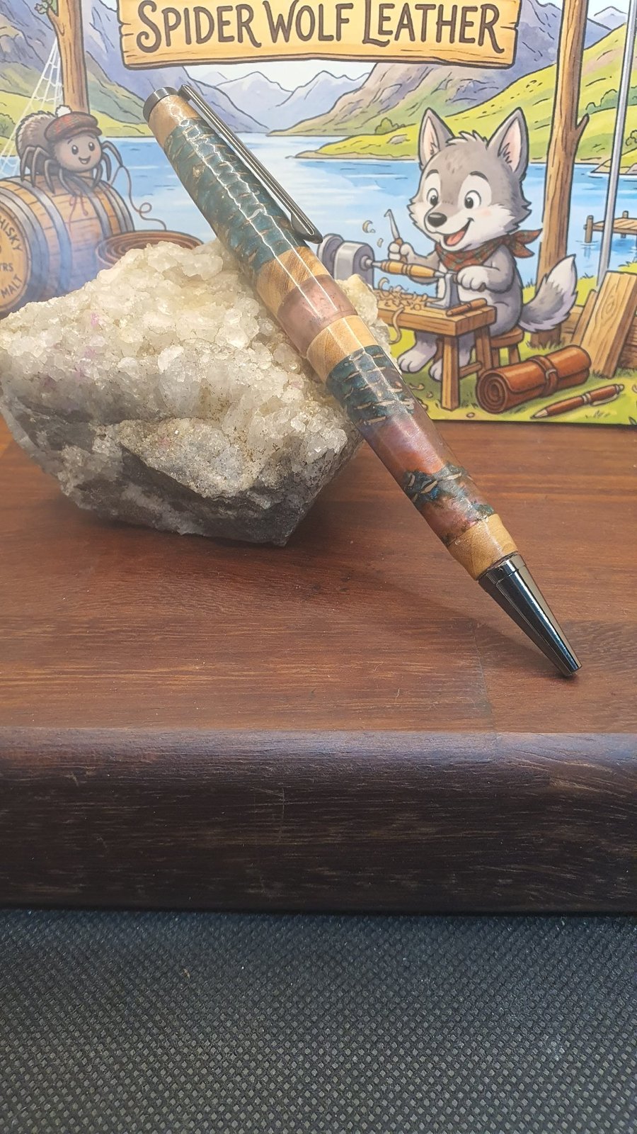 Resin and pine cone tipped pen