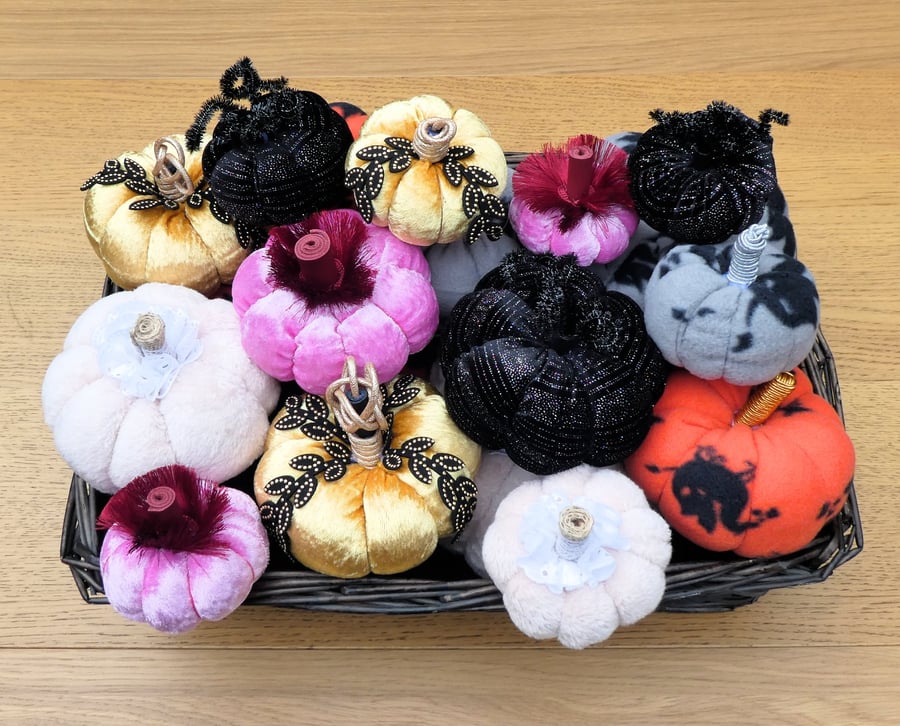 Halloween fabric pumpkin medium handmade autumn decor soft velour or felt 