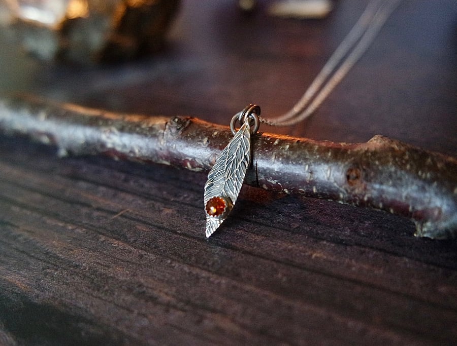 Feather Necklace, Amber, Sterling Silver, Fine Silver, Boho Necklace