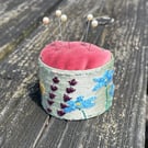 Hand made embroidered pin cushion- ‘Summer Border’