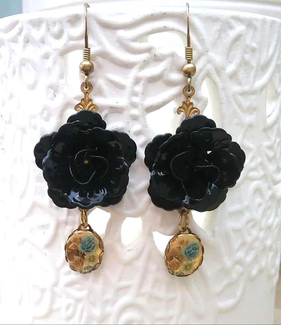 Gloss Black Rose Earrings..