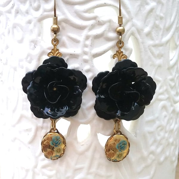 Gloss Black Rose Earrings..