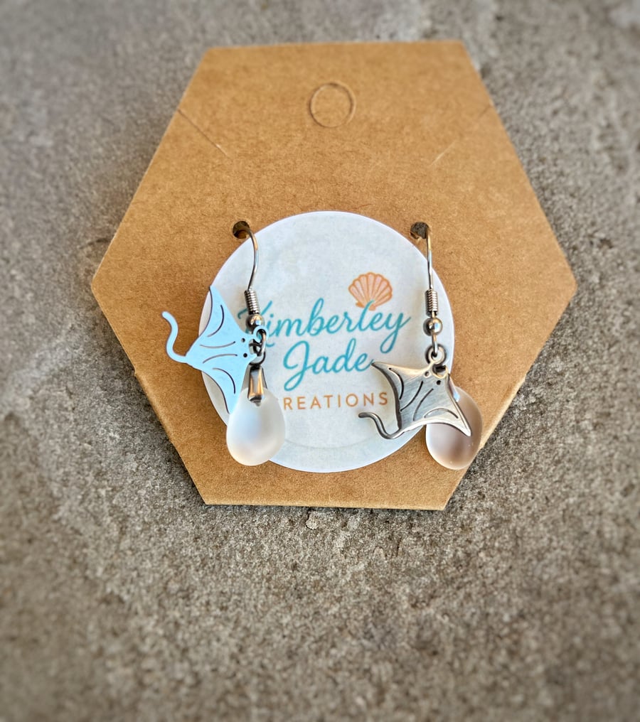 Sting Ray & Sea Glass Earrings 